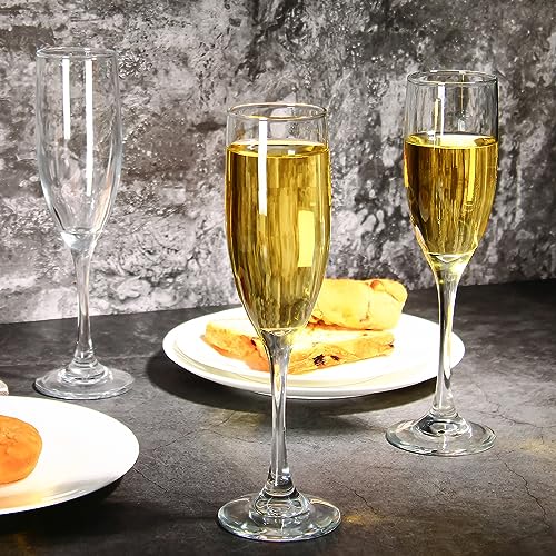 UMEIED 6 Oz Classic Champagne Flutes Set of 16, Long Stemmed Crystal Clear Champagne Glasses, Sparkling Wine Glasses for H...