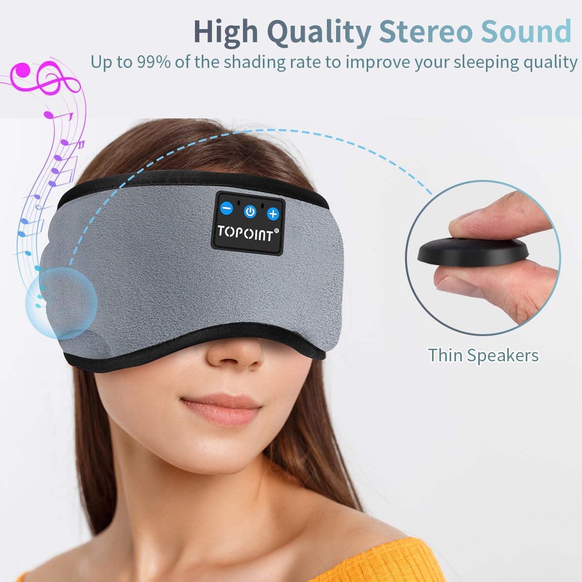 TOPOINT Sleep Mask with Headphones Bluetooth 5.4 Wireless, Sleep Headphones Earphones Earbuds with Microphone HD Speakers Music, Blackout Eye Mask for Sleeping Travel Meditation Men Women Cool Gadgets