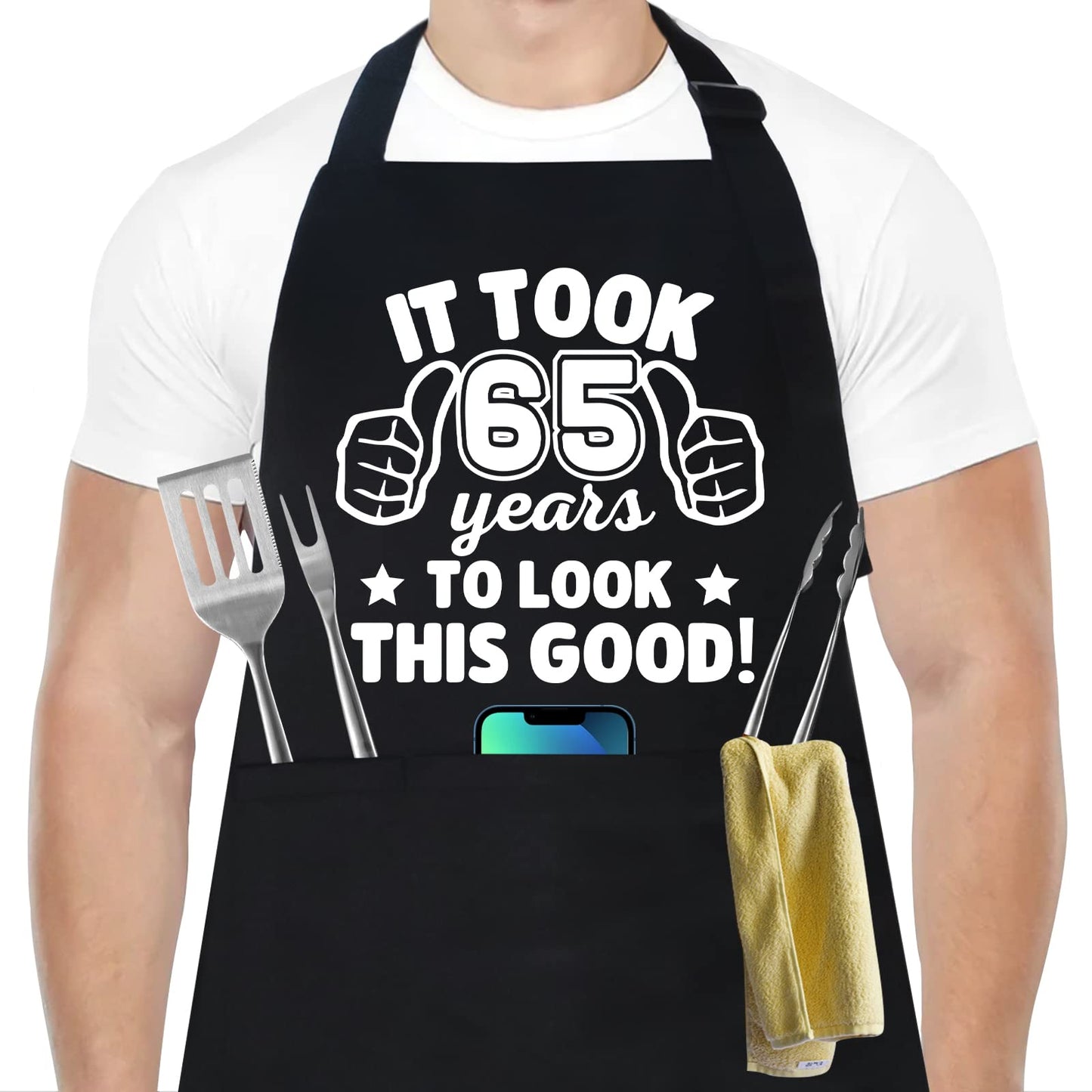 65th Birthday Gifts for Men Women, 1960 Happy 65th Birthday Gift Ideas, 65 Chef Aprons for Men with 3 Pockets, Funny Cooking Aprons for 65 Years Old Man, Women, Dad, Mom, Husband, Wife, Friends