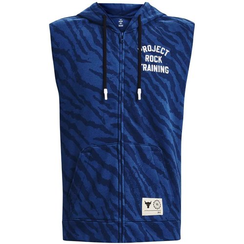 Under Armour Men's Project Rock Rival Fleece Sleeveless Printed Full-Zip, Blue Mirage/White, Small
