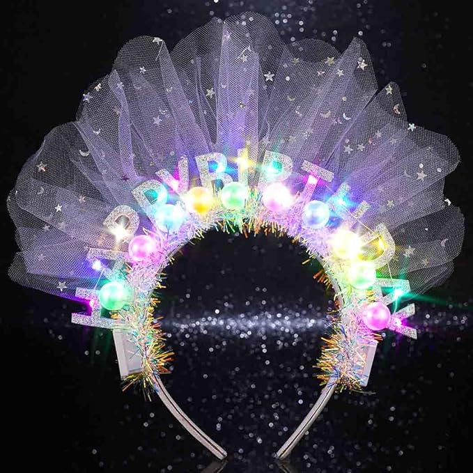 DRESBE Light Up Birthday Headband Happy Birthday Crown Headbands for Women