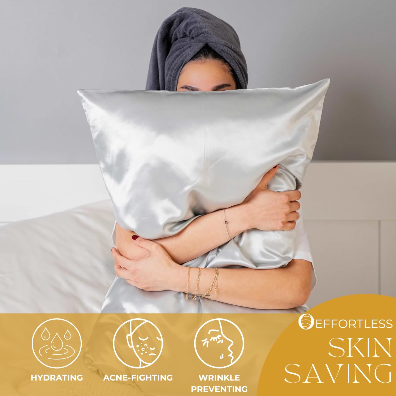 PROMEED 100% Mulberry Silk Pillowcase for Hair and Skin with Zipper, Both Sides Pure 23 Momme Silk Pillow Case, Grade 6A+ Real Silk Case (Standard 20"x26", Light Grey)