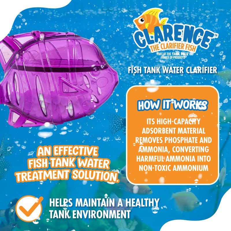 Clarence the Clarifier Fish Aquarium Water Clarifier | Clear Cloudy Fish Tank Water Treatment, Safe for Freshwater & Saltw...