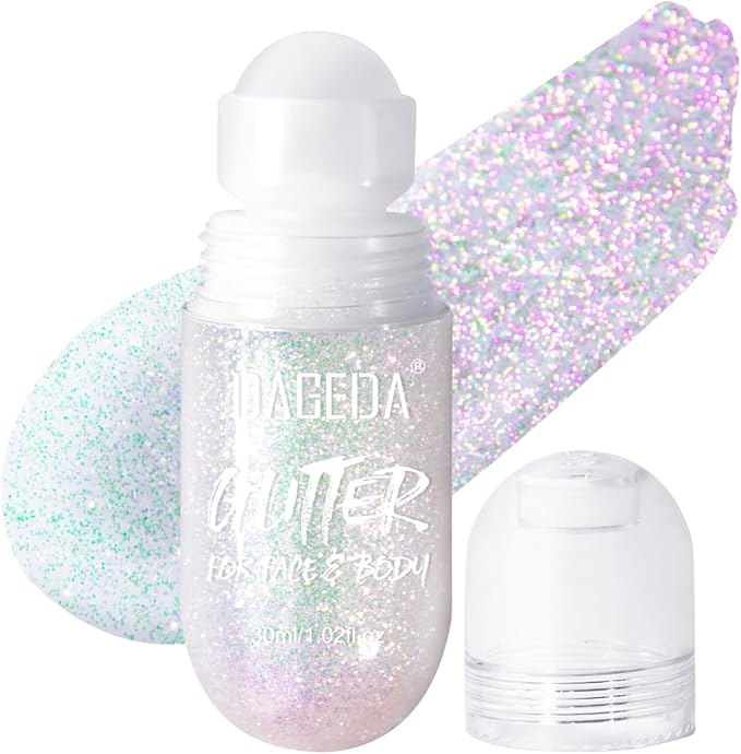 DAGEDA Body Glitter Gel, Roll-on Face Glitter for Mermaid Makeup Festival Rave Accessories, Holographic Hair Glitter Gel,B...