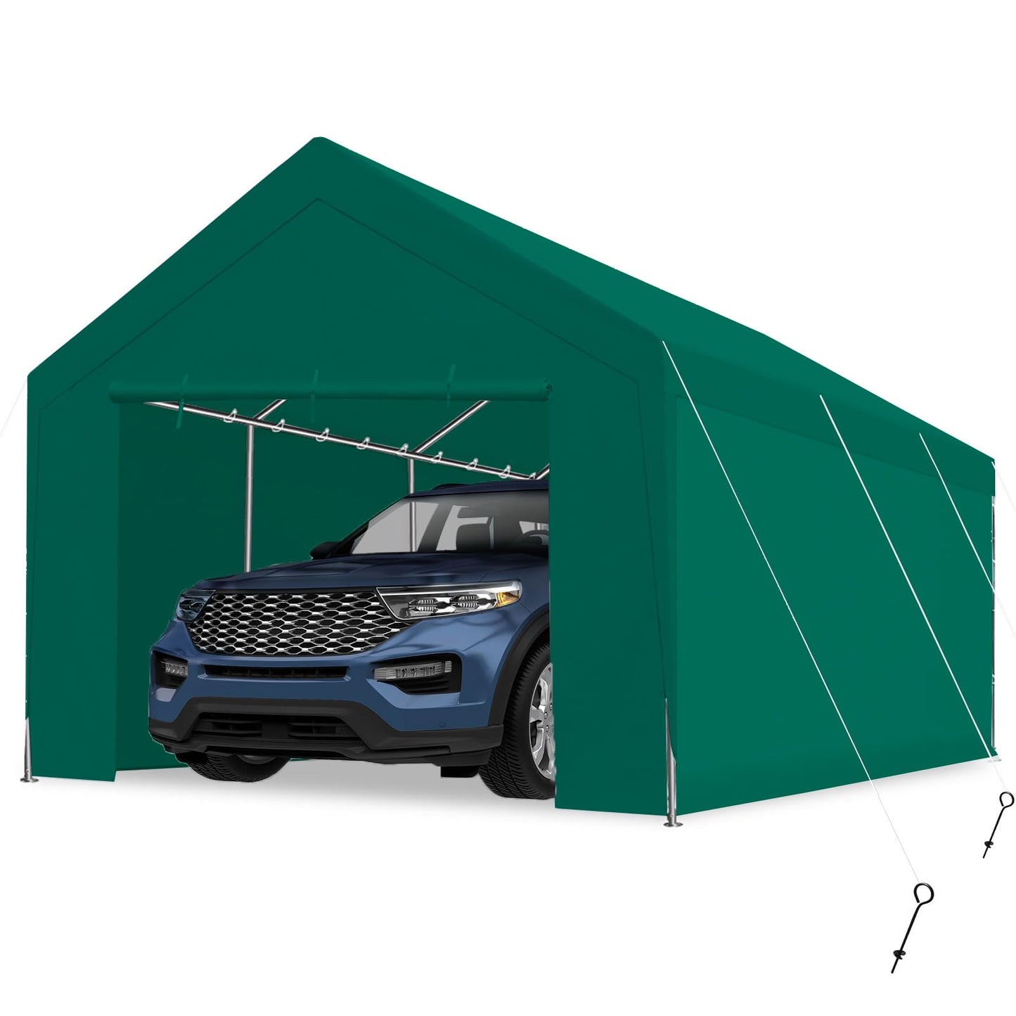 PEAKTOP OUTDOOR 10x20 ft Heavy Duty Carport with Removable Sidewalls, Portable Car Canopy, Garage Tent, Boat Shelter with Reinforced Triangular Beams, Green