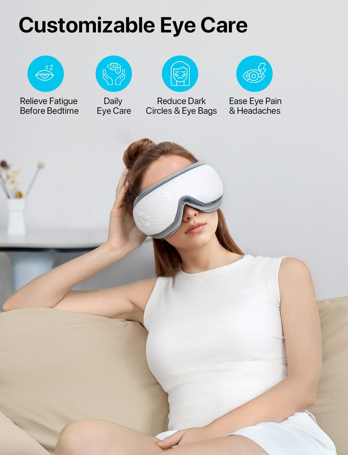 ALLJOY Eye Massager with Heat, Christmas Gifts for Women,White Elephant Gifts for Adults, Bluetooth Music Sleep Mask for Migraine Relief,Eye Strain, Dark Circles & Dry Eyes