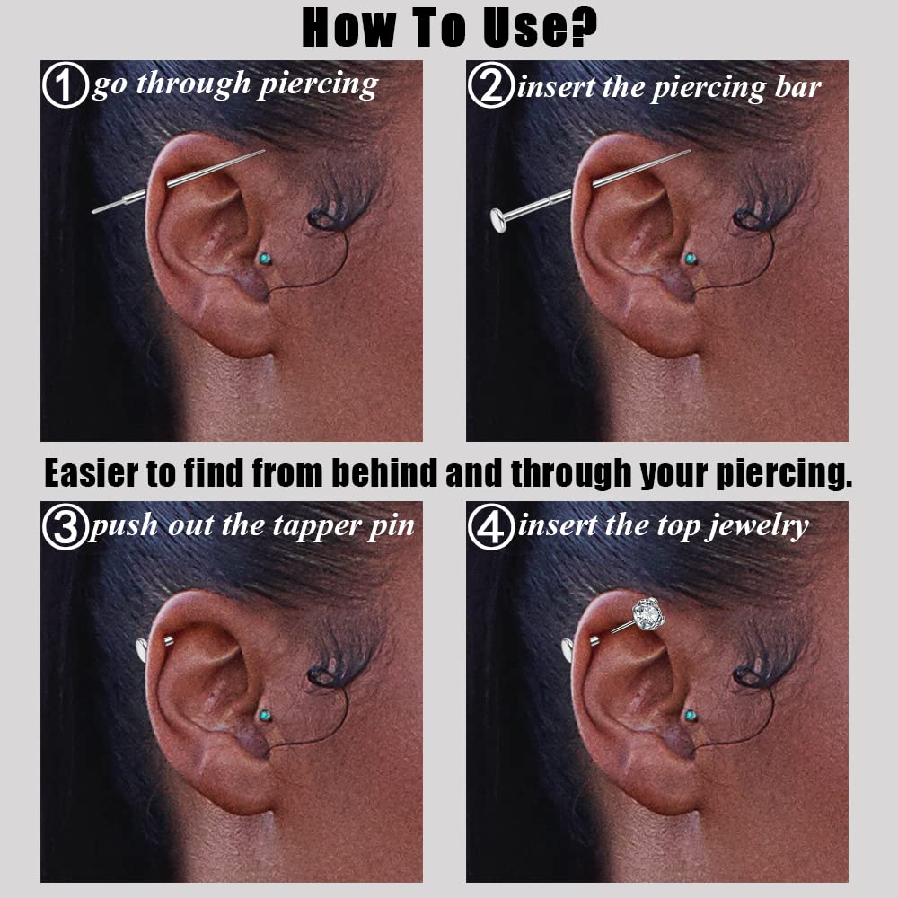 14g/16g/18g ASTM F136 Titanium Piercing Taper Insertion Pin for Internal Thread Tragus/Helix/Lip/Nose/Helix/Piercing Jewelry Car