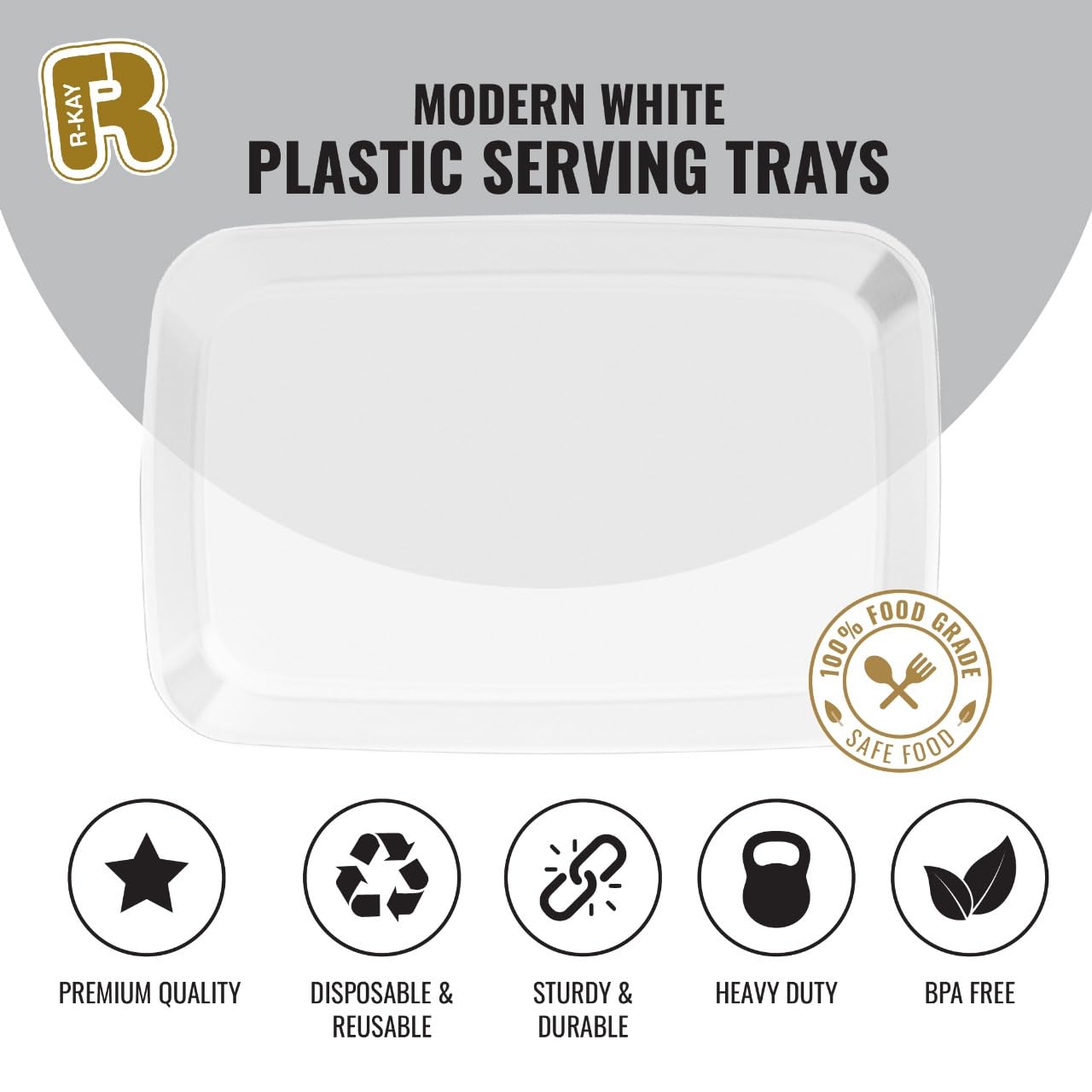 R-kay 6 Pack Clear Plastic Serving Trays For Party, 12.75 x 8.25 In - Heavy Duty Plastic Trays For Food - Rectangular Platters