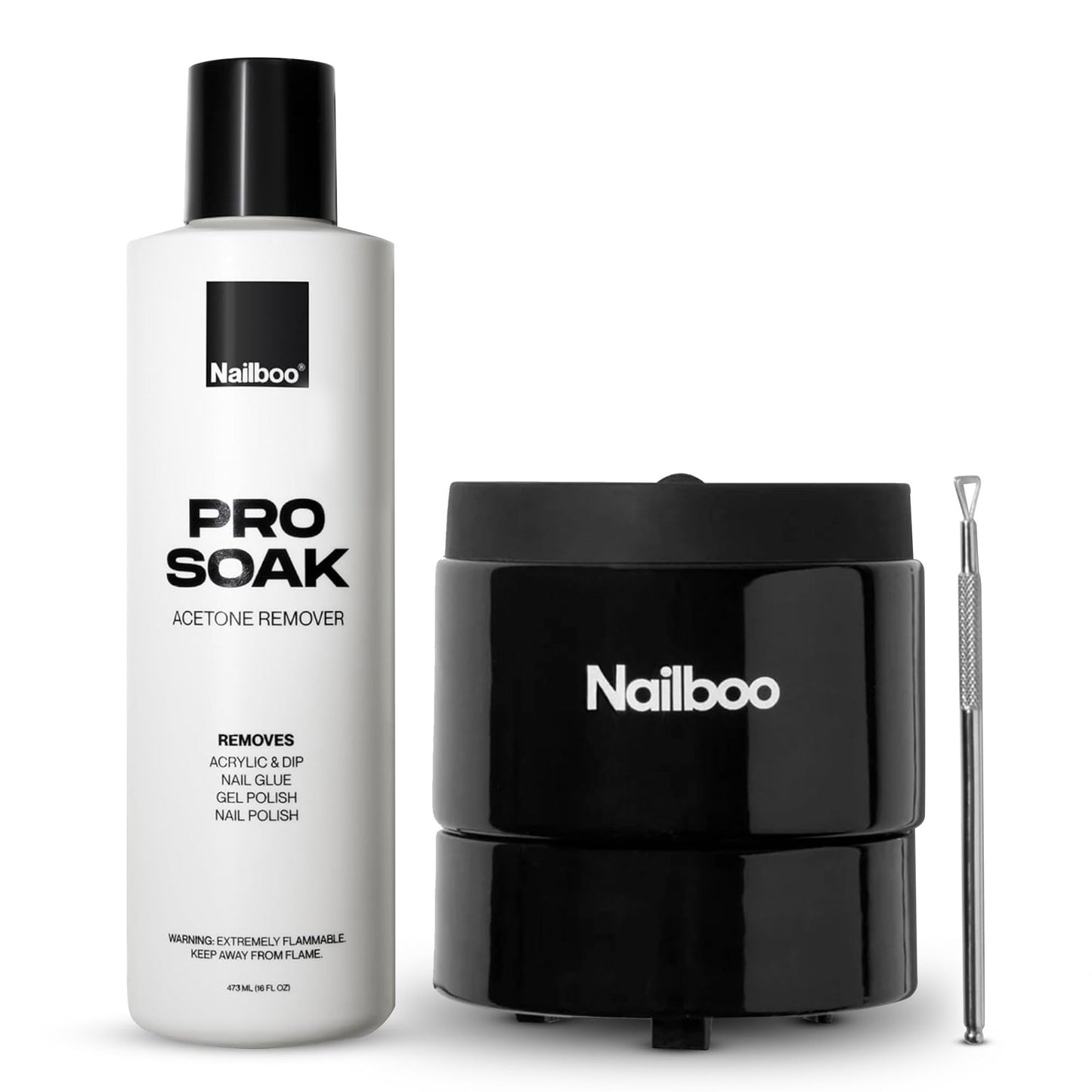 Nailboo Acetone Nail Polish Remover & Heated Soak Off Bowl Kit - Pure Acetone 16fl oz & Electric Nail Removal System for Dip Pow