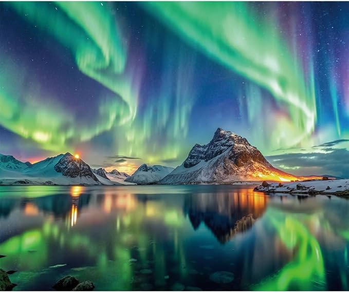 10x8ft Northern Lights Backdrop, Aurora Snow Mountain and Lake Background for Children & Adults Party Decorations Vacation...