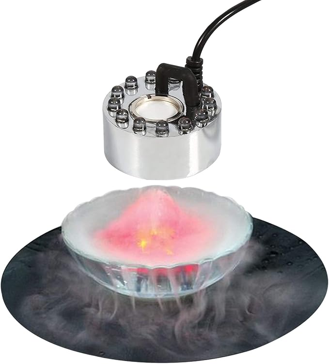 Akeydeco Halloween Party Mist Maker,Ultrasonic Water Pond Fountain Fogger 9 LED Red Yellow and Blue Light Flashes Aluminum...