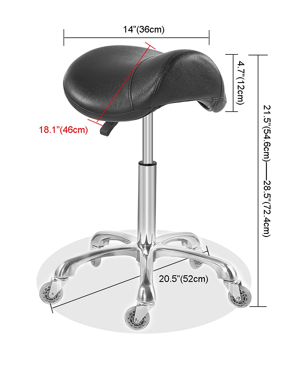 Antlu Saddle Stool Chair for Massage Clinic Spa Salon Cutting, Saddle Rolling Stool with Wheels Adjustable Height (Black)