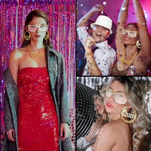 MEDOJO 80 90s Hip Hop Queen Costume Kit Hat Accessories Set for Women Rapper DJ