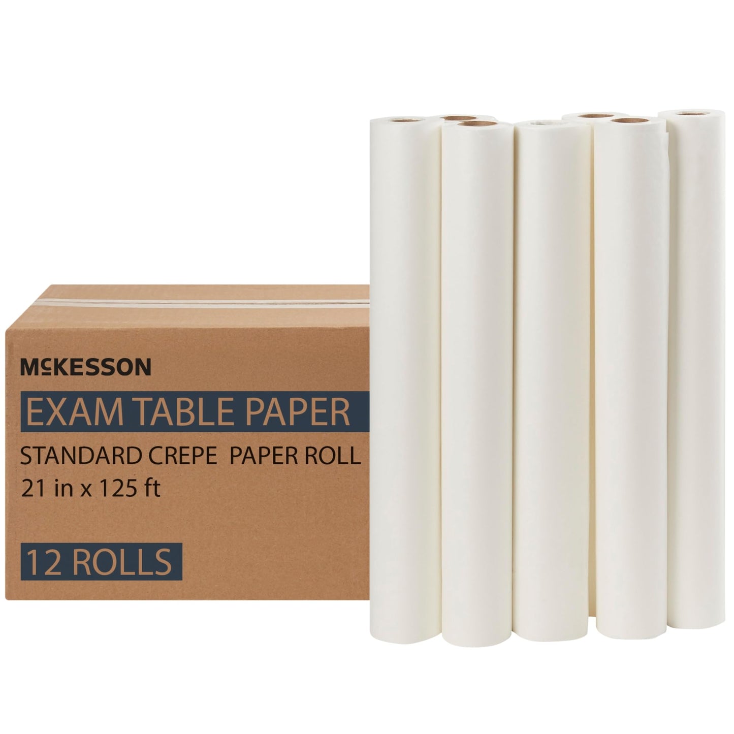 McKesson Medical Exam Table Paper Rolls [12 Rolls] – 21 in x 125 ft White Standard Crepe Disposable Bed Cover for Doctor, Spa, Diaper Changing, Waxing, Nursing, Chiropractor, Patternmaking, Tracing