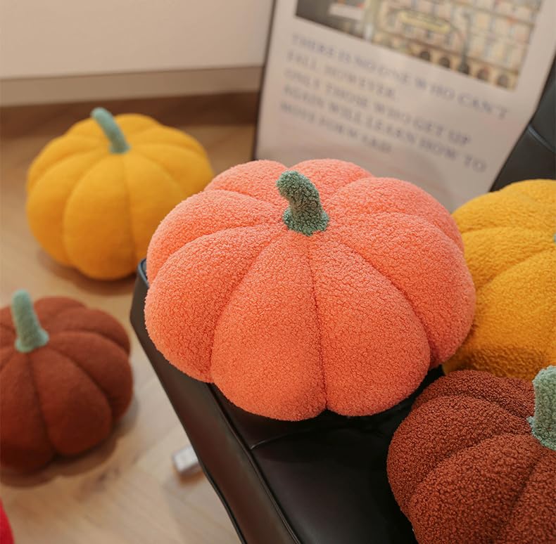 Halloween or Thanksgiving Decorative Pumpkin Throw Pillow Pumpkin Shaped Pillow 3D Simulated Pumpkin Pillows for Home Fall Autumn Decoration(Brown 9'')