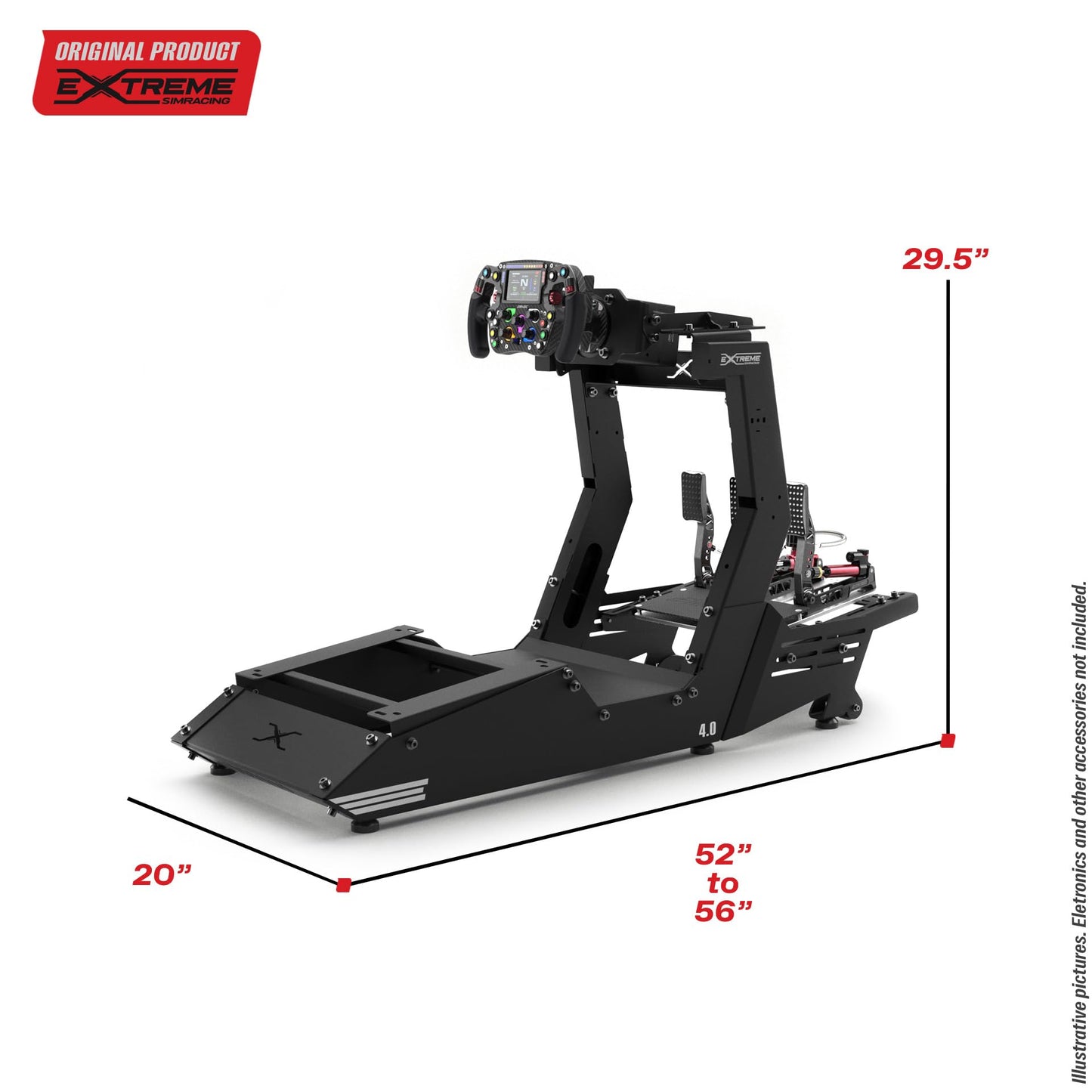 Extreme Simracing Chassis 4.0 (Black) + Horizontal Mount | Compatible with Logitech, Thrustmaster, Simagic, Moza & SimCube | Adjustable Racing Simulator Cockpit with Heavy-Duty Steel Construction