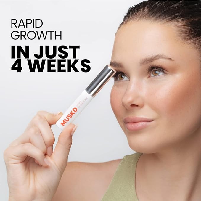 MUSKD Eyelash Growth Serum - Lash Enhancer for Longer, Thicker, Fuller Lashes & Brows - Natural, Vegan & Cruelty-Free Eyelash Serum for Lash & Brow Growth, Gentle Formula (3 ML)
