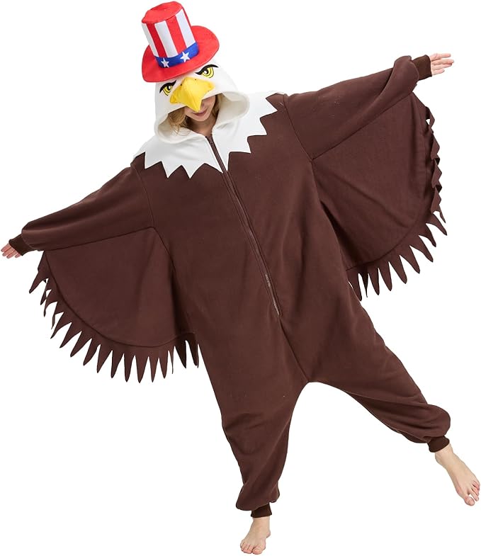 AMAMHAHAVA Bald Eagle‌ Onesie for Adults Halloween Cosplay Costume One-Piece Pajamas for Women and Men