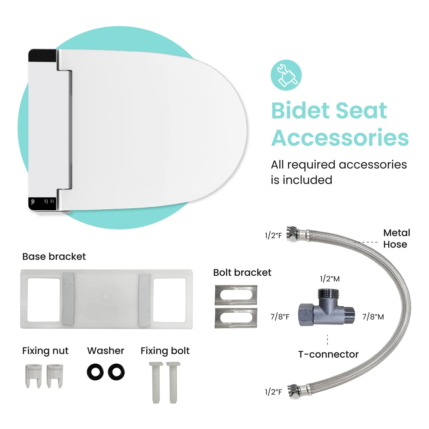 VOVO VB-6000SE Elongated Bidet Toilet Seat, Warm Water, LED Light, Heated Seat, White, Dryer, Stainless Steel Nozzle, Made in Korea
