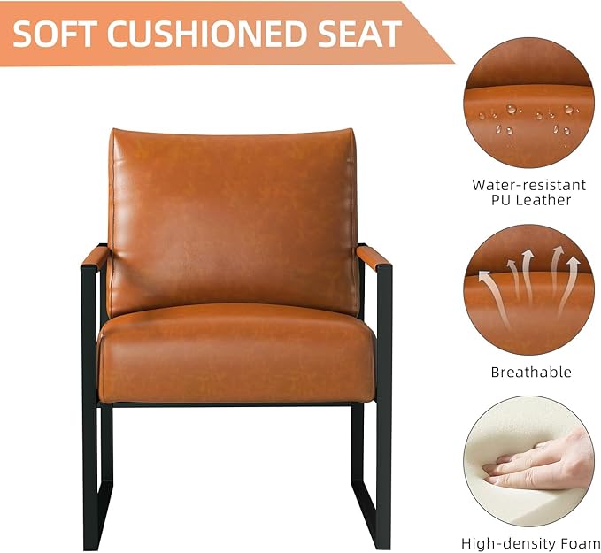 INZOY Accent Arm Chair with Metal Frame Set of 6, Comfy Living Room Chair with Plump Backrest and Cushion, Mid Century Modern Chair with Sturdy Structure, Easy to Clean, Brown