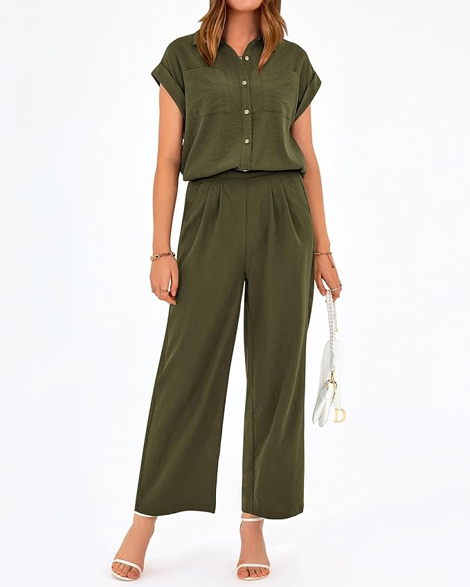 PRETTYGARDEN Womens 2 Piece sets Summer Cap Sleeve Tops Palazzo Pants Dressy Casual Vacation Travel Outfits Tracksuits