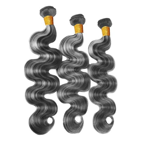 Highlight Bundles P1BGray Body Wave Human Hair Bundle Two Tone Black Mixed With Foxy Silver 3 Bundles 18 20 22 Inch Ombre Grey Body Wave Bundle #1BGray Hair