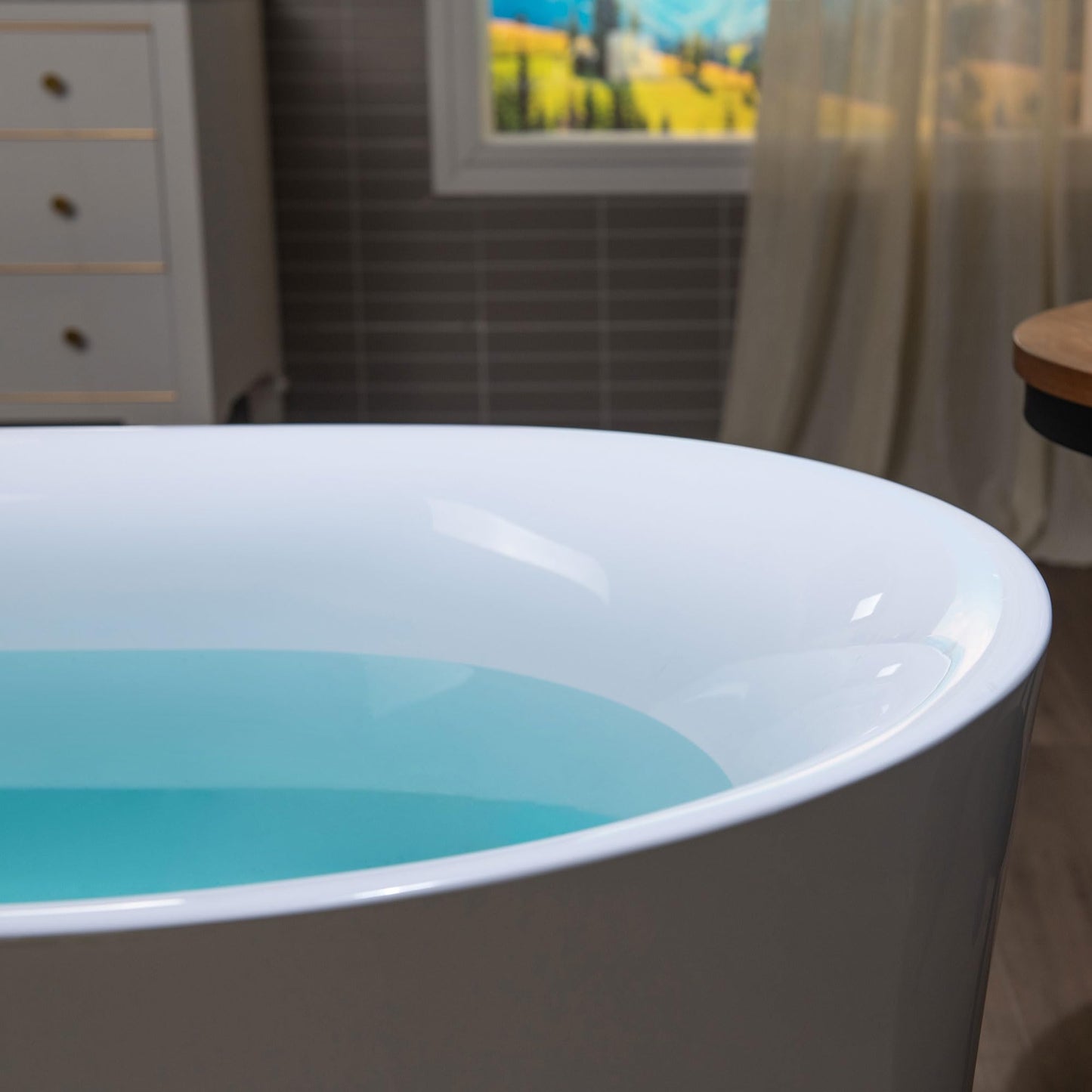 WOODBRIDGE 67" Acrylic Freestanding Bathtub Contemporary Soaking Tub with Matte Black Overflow and Drain,White Tub