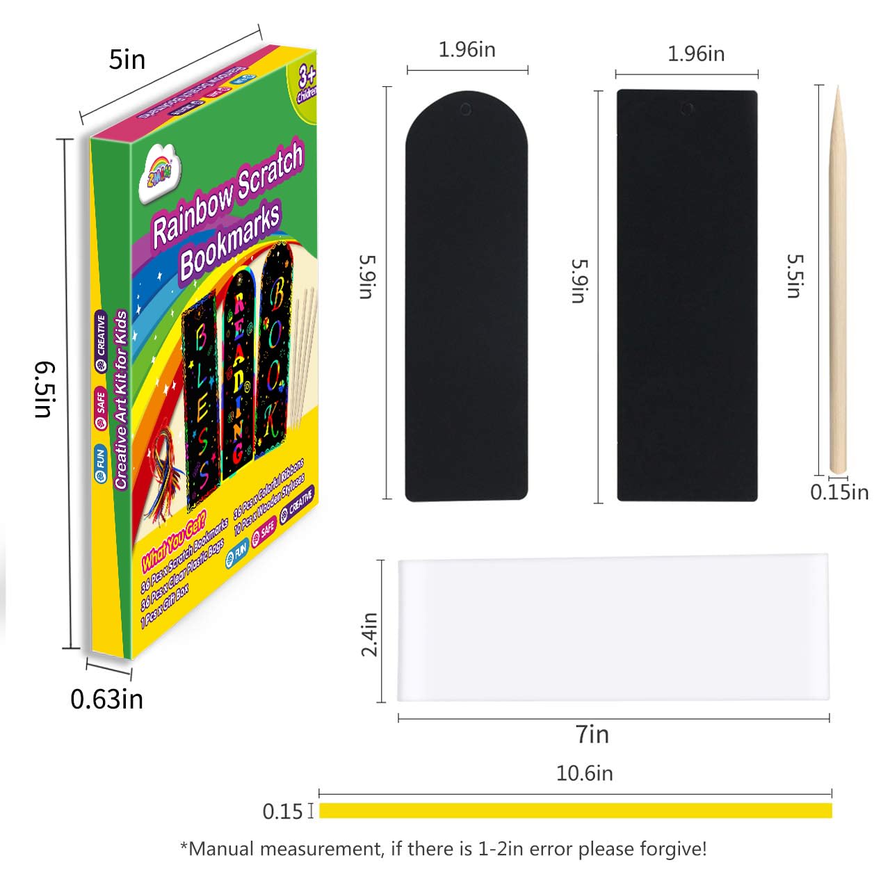 ZMLM Scratch Paper Art Bookmarks Kids: 36 Set Magic Rainbow DIY Art Craft Paper Bookmark Gift Tag Party Favor Goodie Bags Stuffers Pack Activity Bulk Making Kit for Boys Girls Birthday Game Classroom