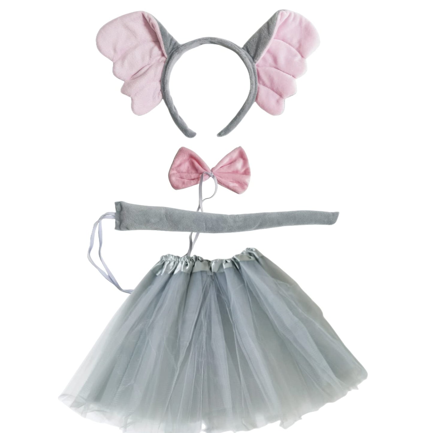 Bwerfuet 4 Pieces Elephant Costume Tutu Set Animal Themed Dress Costume Bow Tie Tail Kit for Halloween Party Dress Up