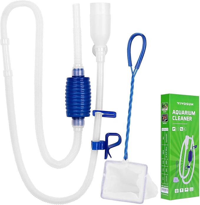 VIVOSUN Aquarium Gravel Cleaner Siphon Fish Tank Vacuum Cleaner with Fishing Net Long Nozzle Water Flow Controller - BPA Free