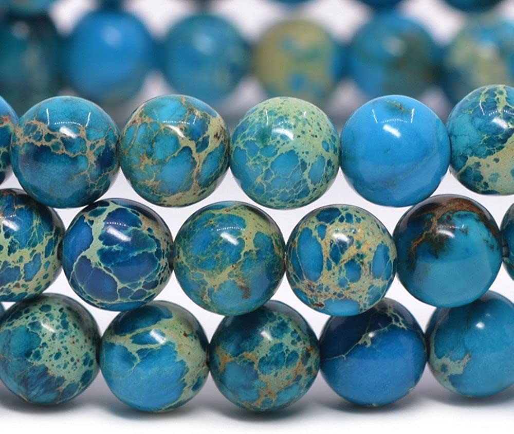 Angelstones Turquoise Blue Sea Sediment Jasper Gemstone 6mm Round Beads Stretch Bracelet 7 Inch Unisex