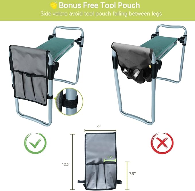 LUCKYERMORE Garden Kneeler and Seat, Kneeling Bench with Tool Pouch and EVA Foam Pad, Foldable Gardening Stool, Gardening Gifts for Parents Seniors, Lightweight & Heavy Duty