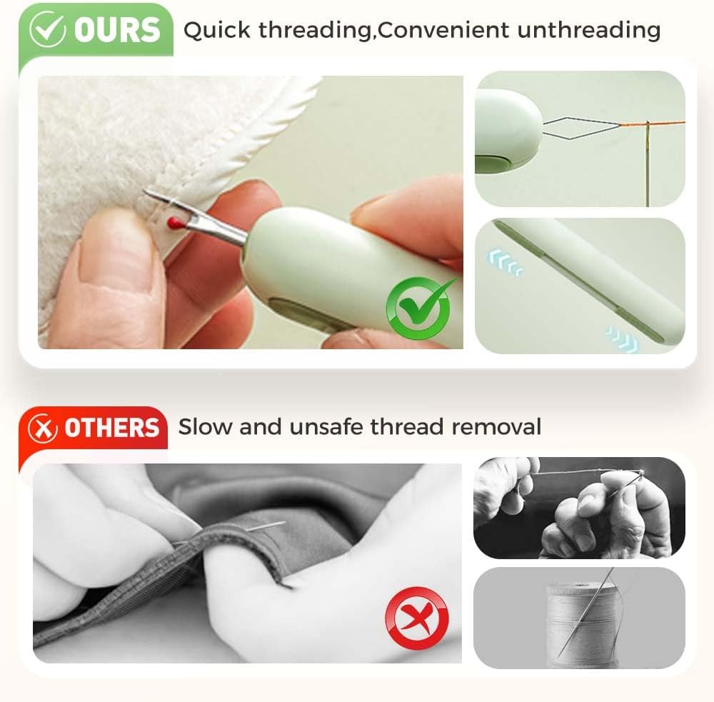 2 in 1 Needle Threader Seam Ripper, Upgraded Sewing Kit Tool for Needle Threading and Seam Removal, Quilting Stitching Supplies for Elderly and Sewing Enthusiasts (White)