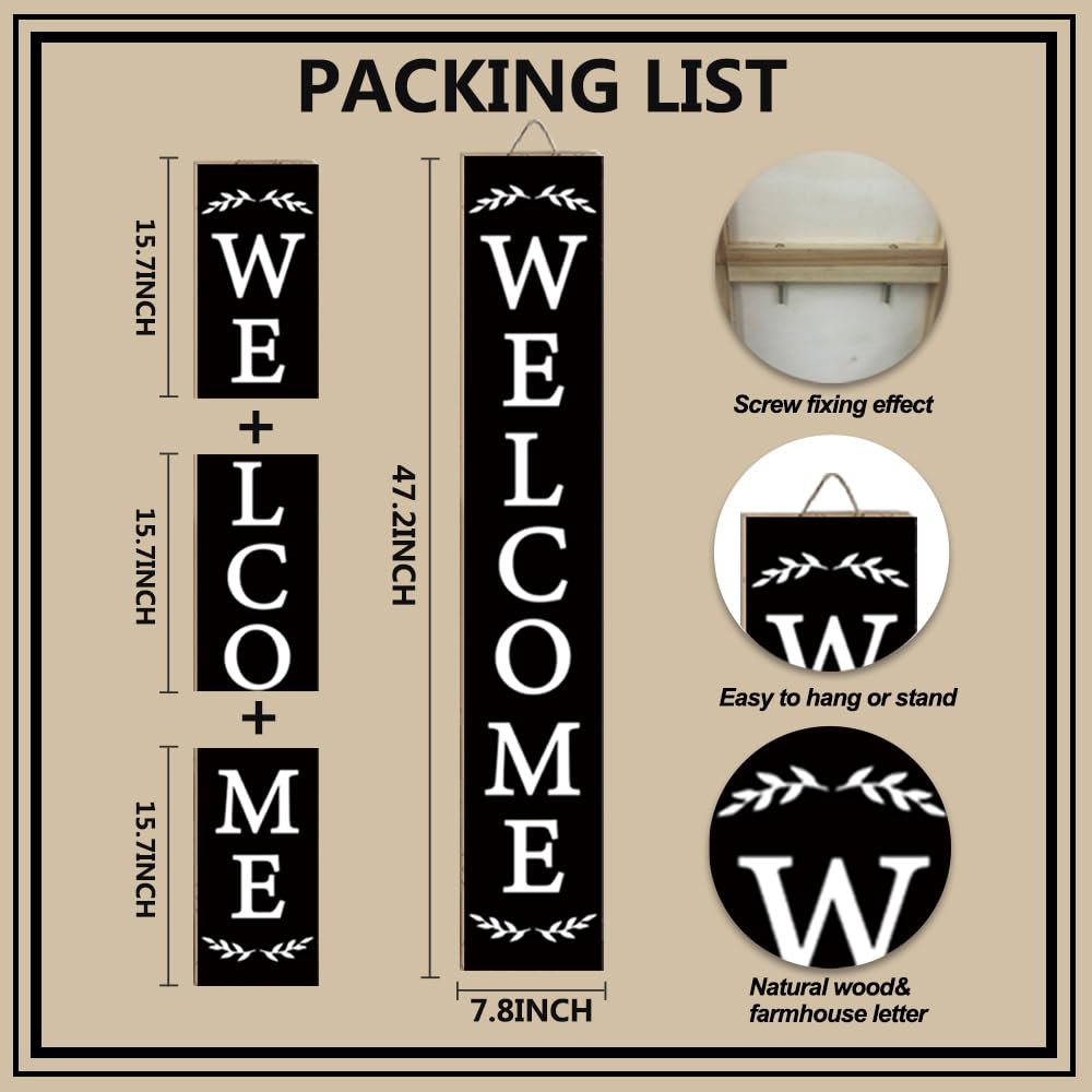Nialnant Easter Interchangeable Welcome Sign for Front Porch, Outdoor Wooden Welcome Sign for Yard Farmhouse Harvest Holiday Fall Halloween Thanksgiving Christmas All Season Decoration, Black