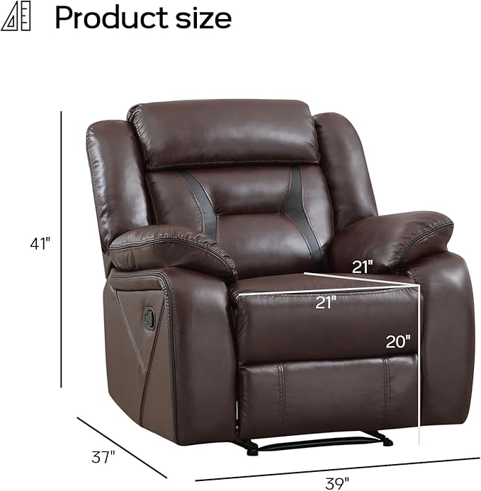 EBELLO Faux Leather Manual Recliner Chair, Modern Design Single Reclining Sofa Chair with Comfortable Armrest and Backrest, Furniture for Living Room, Bedroom, Dark Brown