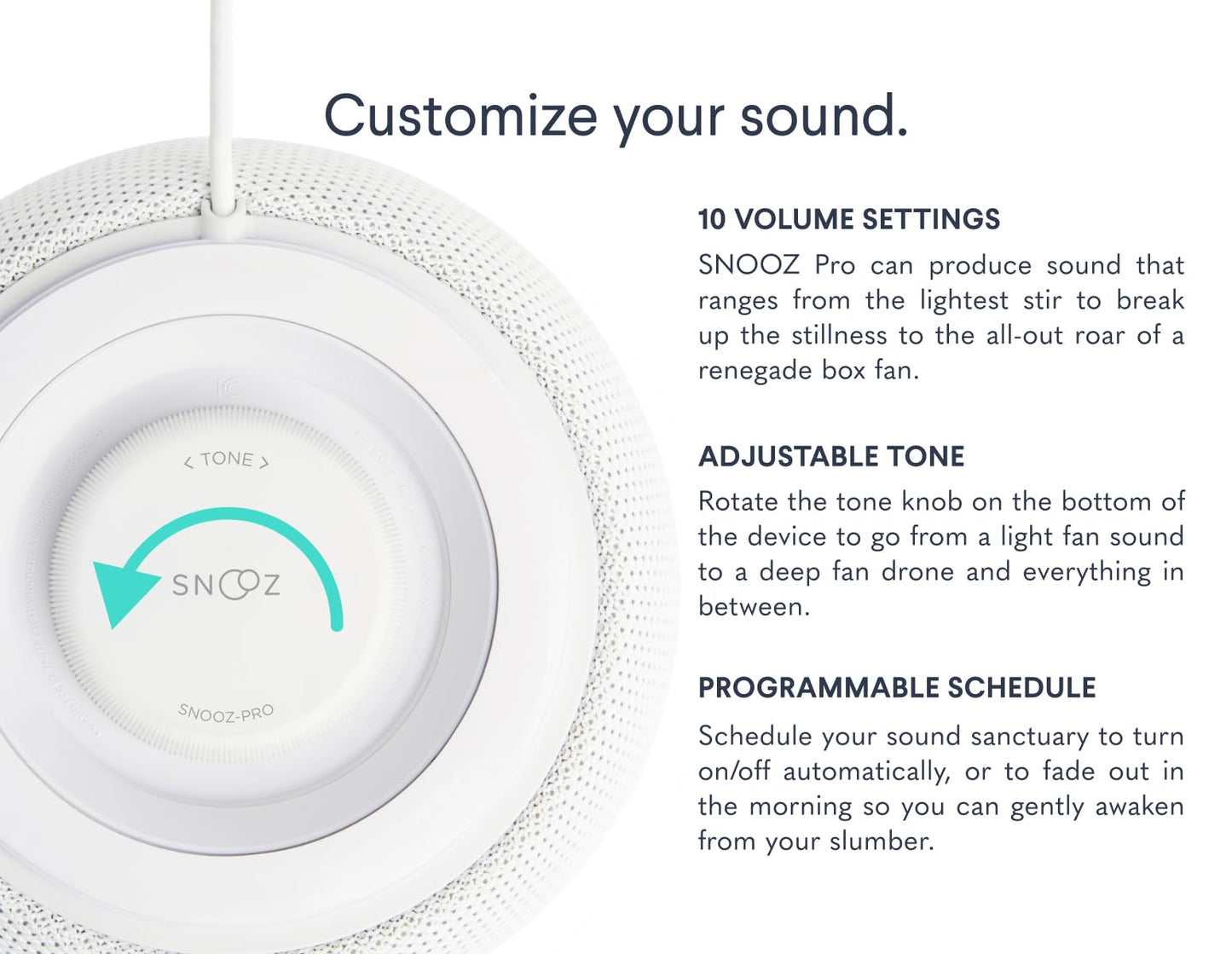 SNOOZ Pro - Smart White Noise Machine & Travel Case - Real Fan Inside, Non-Looping White Noise, Adjustable Tone & Volume - App-Based Remote Control & Sleep Timer (Cotton)