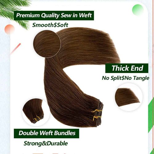Sew in Hair Extensions Human Hair Chocolate Brown Real Human Hair Extension 24 Inch 120G