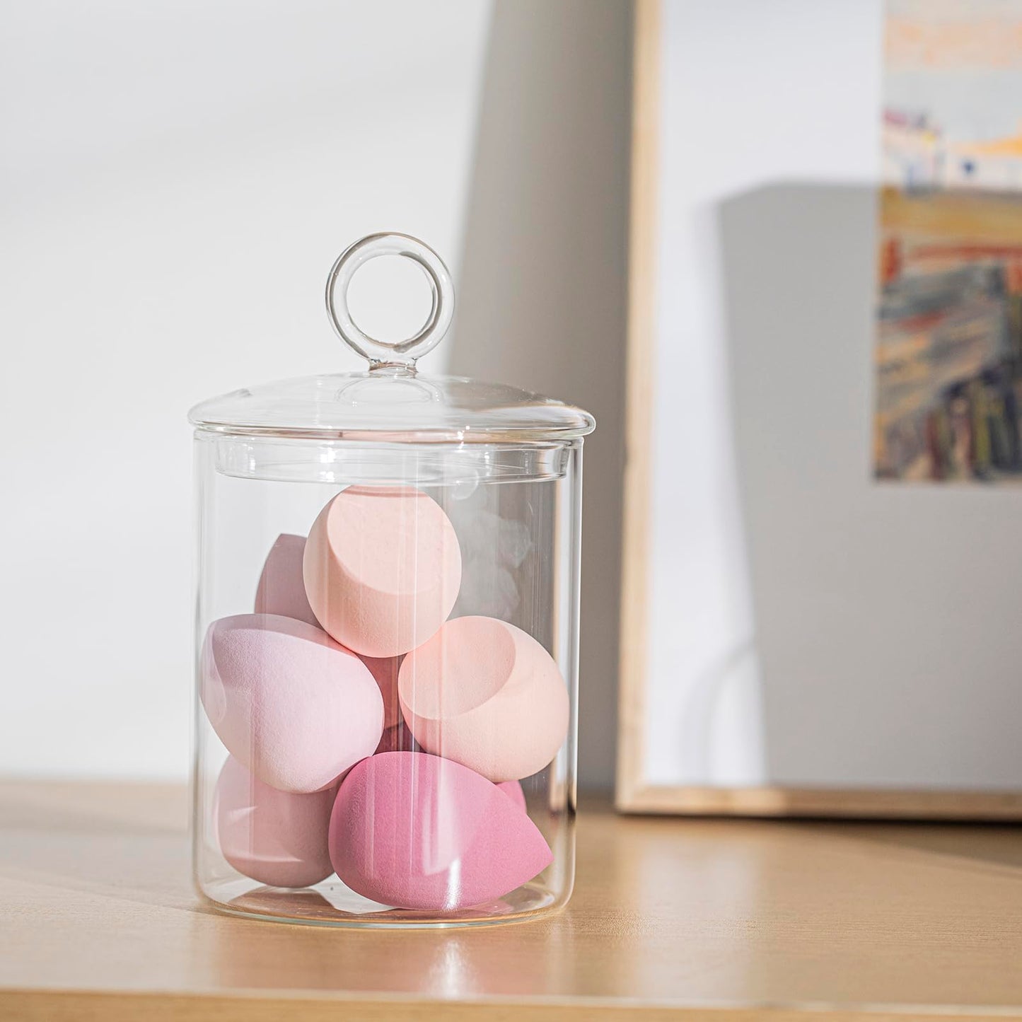 KEKEHOME 23oz Glass Candy Jar with Lid for Office Desk, Cookie Jar Food Storage Container for Kitchen Counter, Apothecary Jar for Cotton Swabs, Balls, Cotton Pads, Floss Picks, 700ml