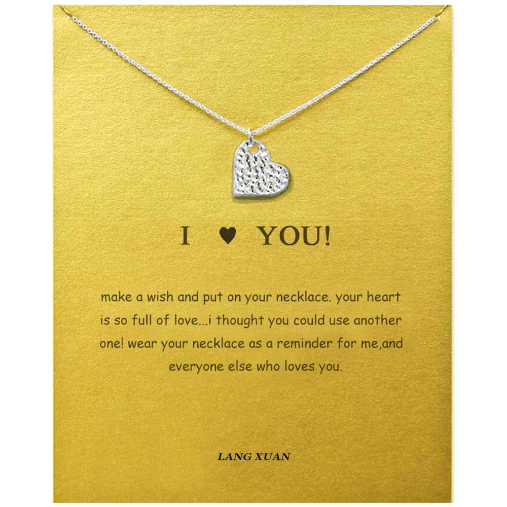 LANG XUAN Friendship Lotus Necklace Good Luck Butterfly Pendant Chain Necklace with Message Card Gift Card for Women