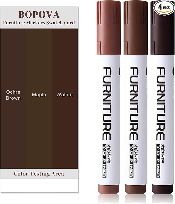 BOPOVA Furniture Markers Touch Up, Wood Floor Scratch Repair Kit, 3 Colors Markers for Scratches, Stains, Floors, Tables, Desks, Cabinet, Bedpost (Ochre Brown, Maple, Walnut)