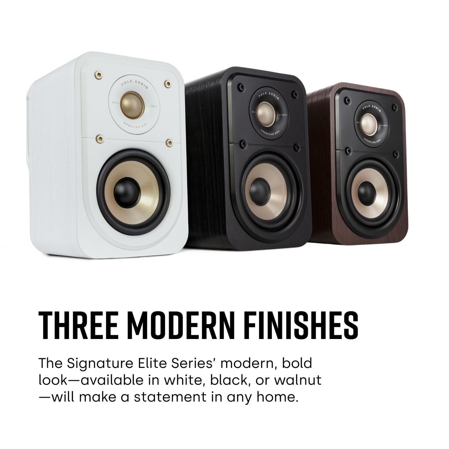 Polk Signature Elite ES10 Surround Sound Speakers - Hi-Res Audio Certified, Dolby Atmos & DTS:X Compatible, 1" Tweeter & 4" Woofer, Power Port Technology for Bass (Pair, Contemporary Walnut)