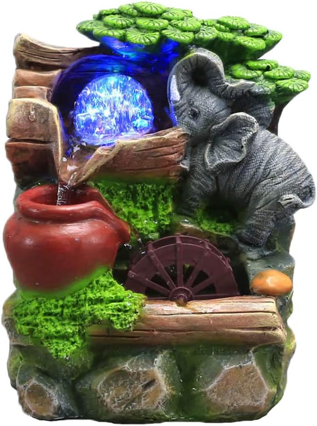 WAWLIVING Tabletop Fountain Indoor Small Rockery Desktop Mountain Cascading Waterfalls with Rolling Ball Waterwheel for Gi...