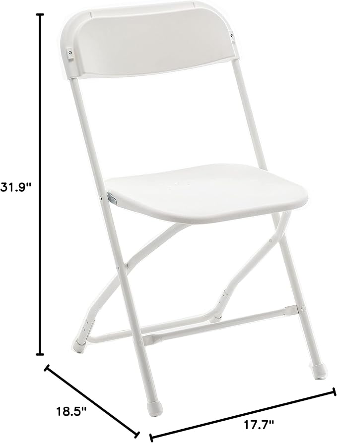 BTEXPERT Set of 4 Pack, White Plastic Folding Chair Steel Frame Commercial High Capacity Event Chair Lightweight Set for Office Wedding Party Picnic Kitchen Dining Church School