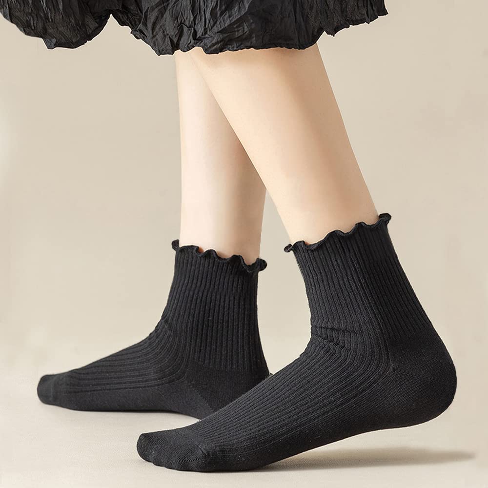 Mcool Mary Women's Ankle Socks - Ruffle Turn-Cuff Cute Socks for Summer, 6-Pack, Cotton Knit, Low Cut Frilly, Size 9-11