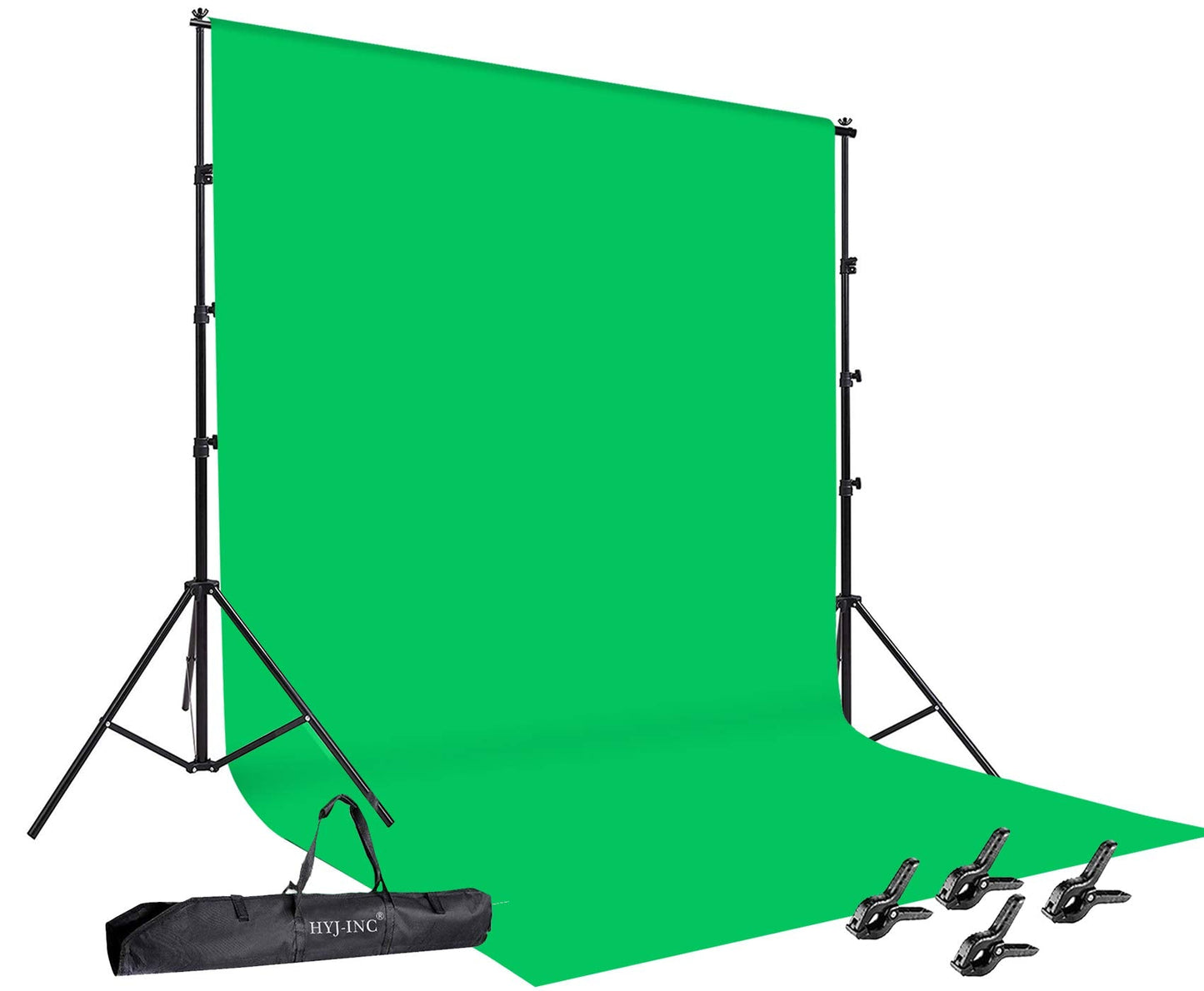 HYJ-INC Photo Video Studio 10 x12ft 100% Cotton Muslin Chromakey Green Screen Backdrop with 8.5 x 10ft Stand Photography Background Support System Kit Clamp, Carry Bag