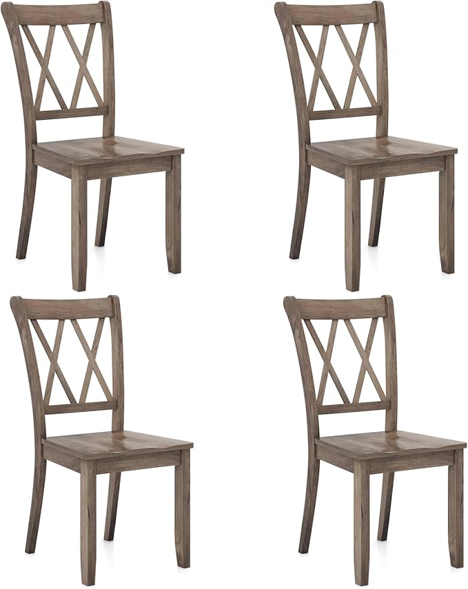 Giantex Set of 4 Dining Chairs, Rubber Wood Dining Room Side Chair w/Ergonomic Seat, Armless Chair for Home Kitchen, Dining Room, Brown