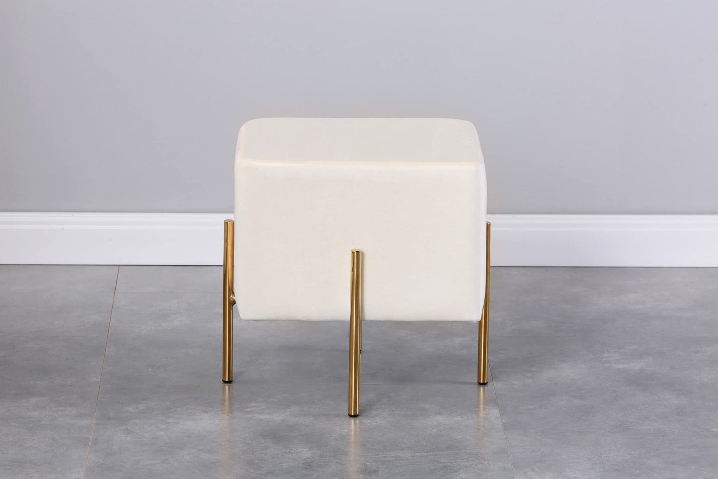 Kirpi Velvet Ottoman Set of 2, Cream Modern Gold Vanity Stool Square, Contemporary Foot Stool Ottoman, Upholstered Cube Foot Rest with Gold Metal Legs