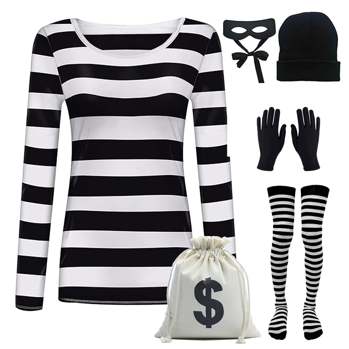 Agaati Adult Women's Robber Costume Thief Accessories Bank Robber Costume for Halloween(Women,X-Large)