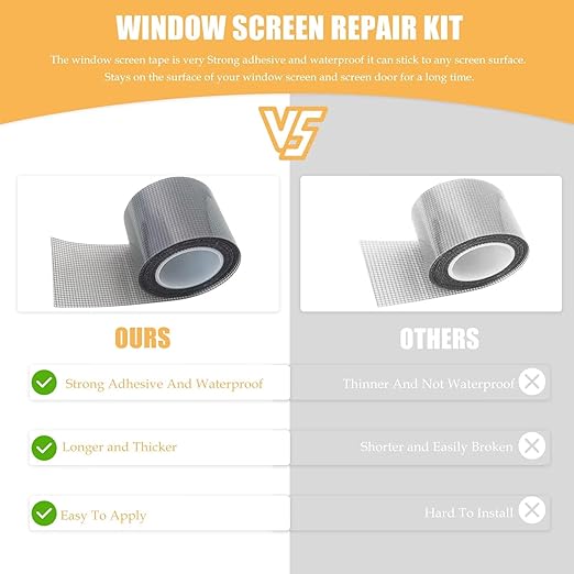 Heavy-Duty 2" x16.5' Screen Repair Tape 2-Pack, Black Fiberglass Mesh for Invisible Mends on Window & Door Screens