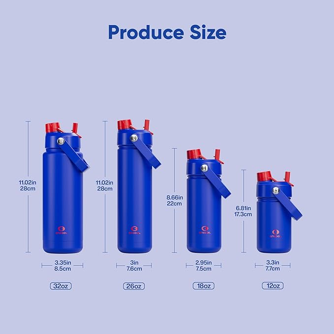 ENCOOL Kids Insulated Water Bottle with Straw - 12oz Stainless Steel Water Bottle with Dual Spouts, Leak-Proof, BPA-Free, Double Wall Vacuum Keeps Cold for 24 Hours for Sports, Travel (Beaucoup Blue)